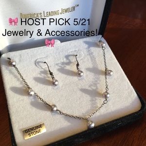 Sterling Silver Pearl Earrings Necklace Set